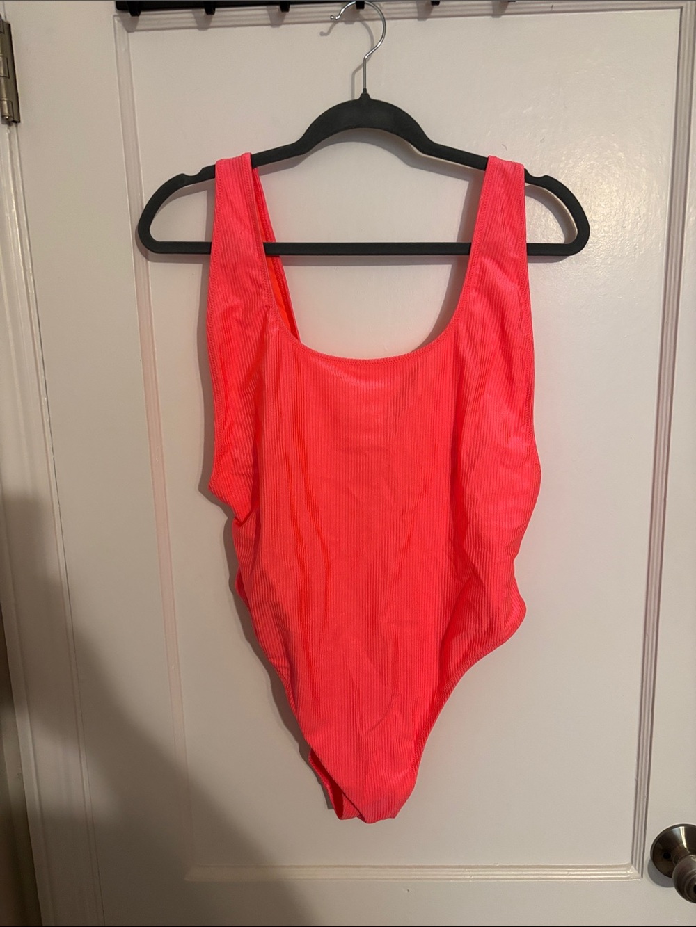 aerie Neon Coral Ribbed One-Piece Swimsuit